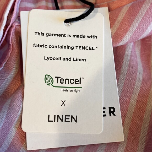 Lola River Pink White Striped Miley Popover Top Carnation Small Linen Blend - Picture 6 of 7